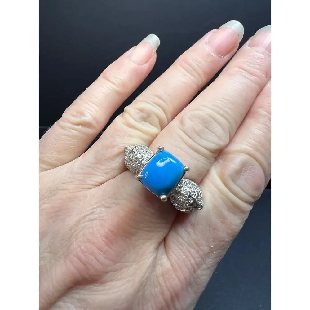 NEW Ceruleite and zircon seahorse ring in sterling silver size 8